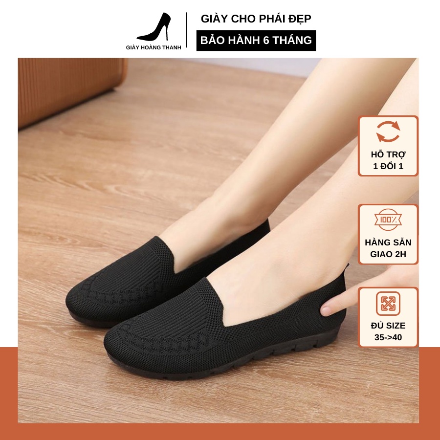 Giày Lười Nữ Slip On Vải Dệt Kim Đế Bằng Trung Niên Cho Mẹ Co Giãn Mềm Mại Thoải Mái Thoáng Khí Hoàng Thanh BT05