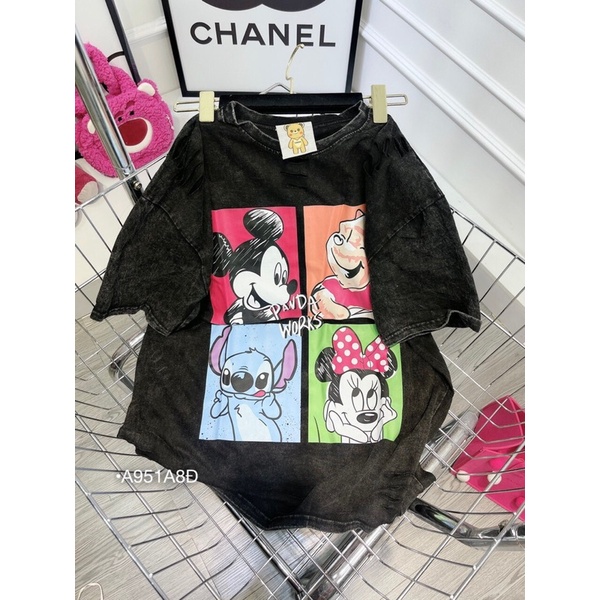 Áo loang mốc tay con hình hoạ tiết mickey to in 2 mặt