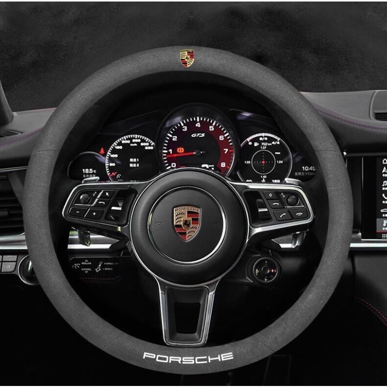 Porsche LOGO steering wheel cover macan Cayenne Cayman taycan 718 Boxster 911 Panamera driver's seat non-slip sweat-absorbing Alcantara handlebar cover