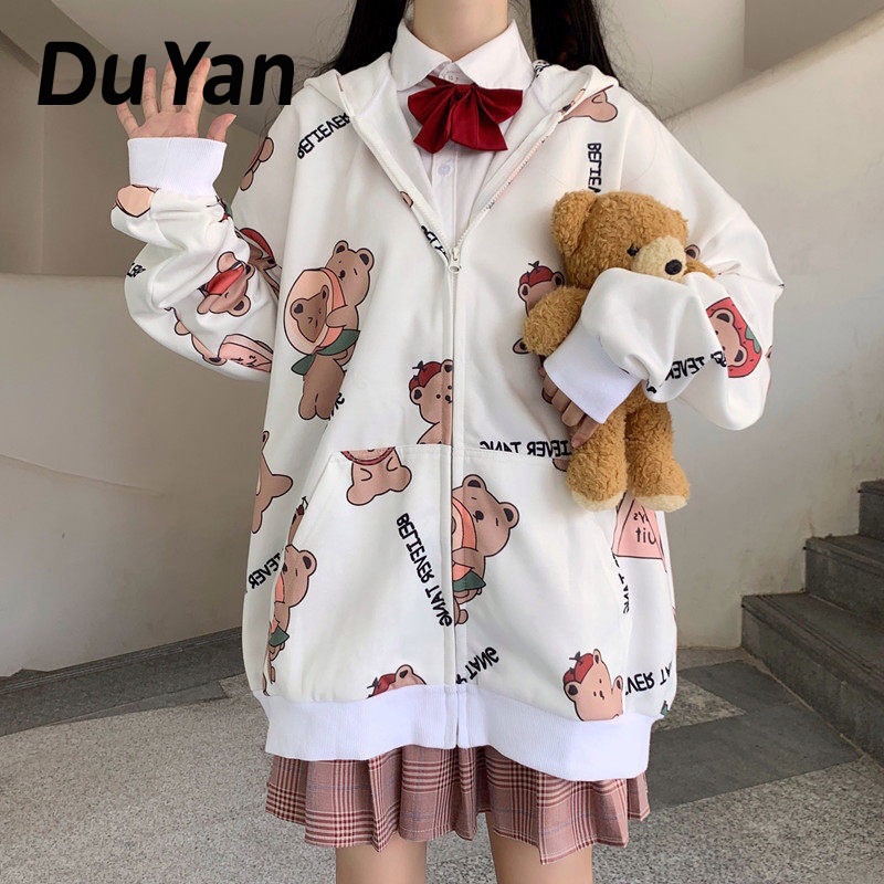Áo Khoác Nữ Tay Dài Có Nón In Hình Thời Trang Hàn Quốc