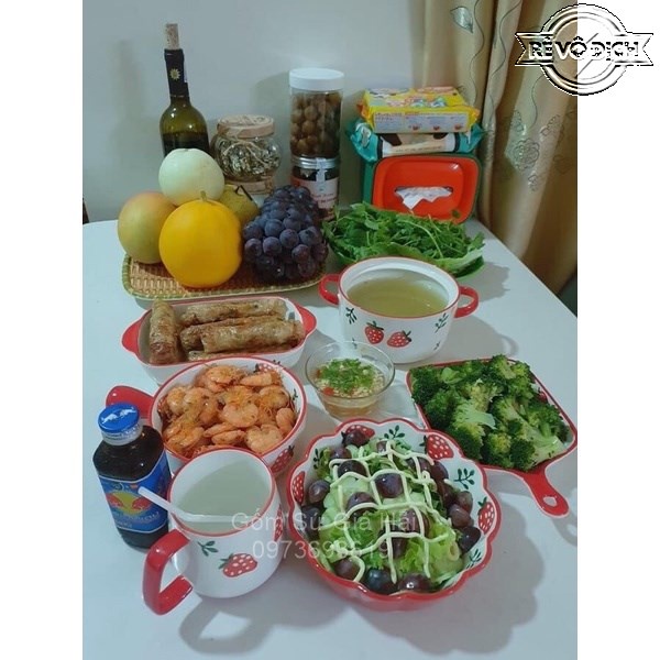 Bộ bát đĩa dâu tây 🍒FREESHIP🍒 8 món sứ cao cấp