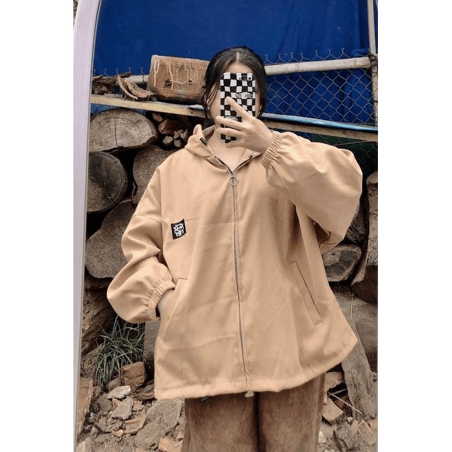 Áo Khoác Nữ Có Nón, Hai Lớp Chất Liệu Da Lộn Lót Dù Logo Thêu Nhỏ Xinh Form Rộng Thoải Mái [NEW UNISEX]
