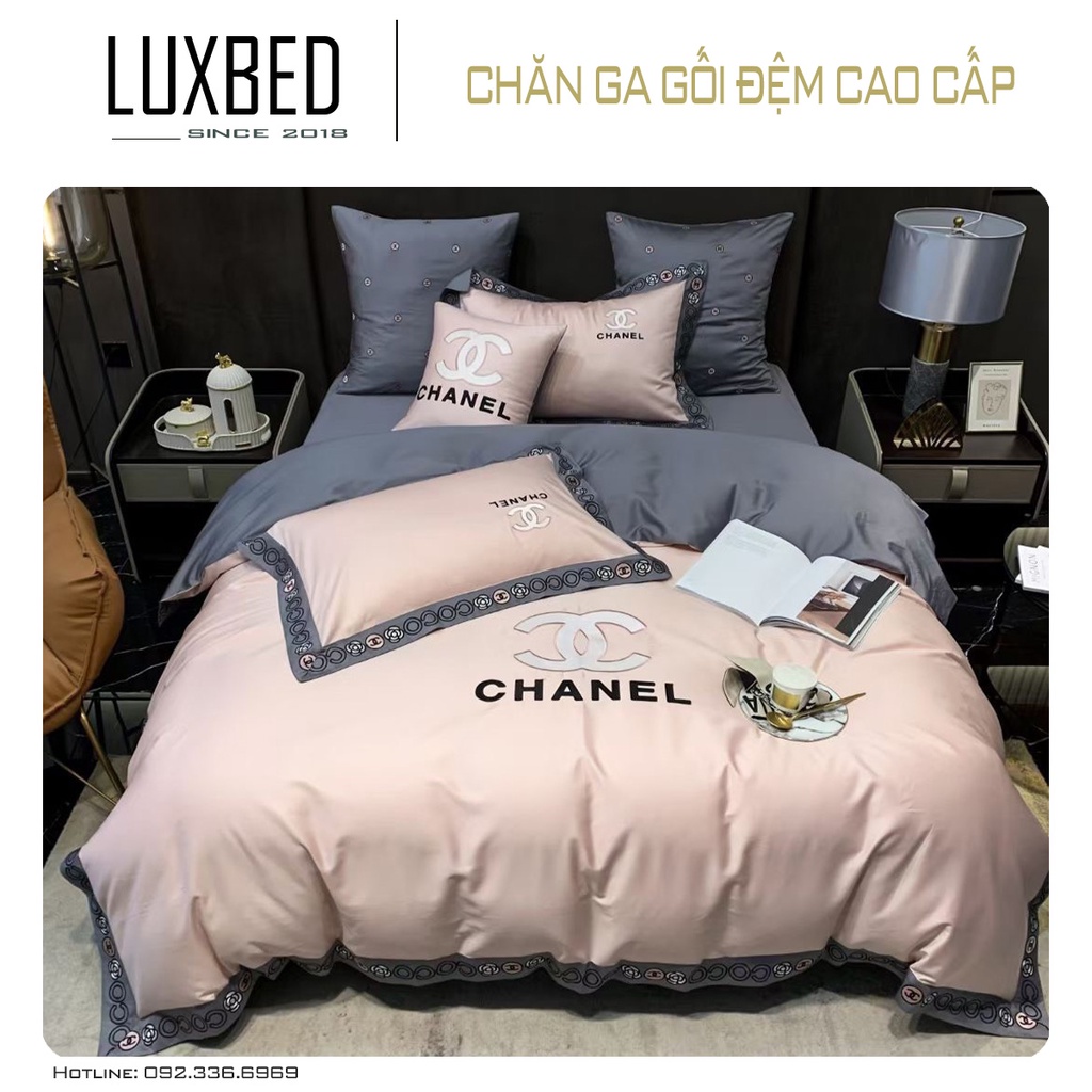 Bộ chăn ga gối Lụa Sateen thêu Thương hiệu 6 món cao cấp (BST mớt nhất 2022)- Luxbed