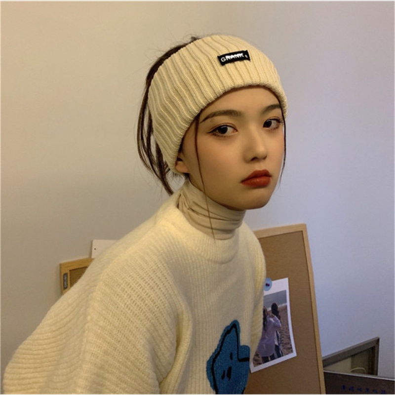 Băng đô len bản rộng phối họa tiết chữ phong cách Hàn Quốc cá tính trẻ trung