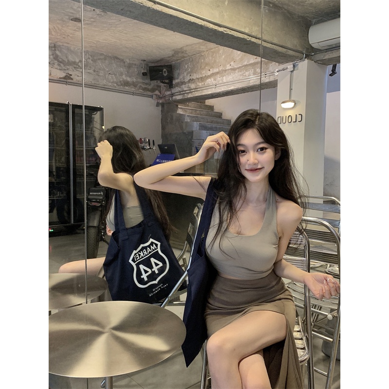 Cocory vn Set Áo Hai Dây + Chân Váy Xẻ Tà Lưng Cao Thời Trang Quyến Rũ Cho Nữ