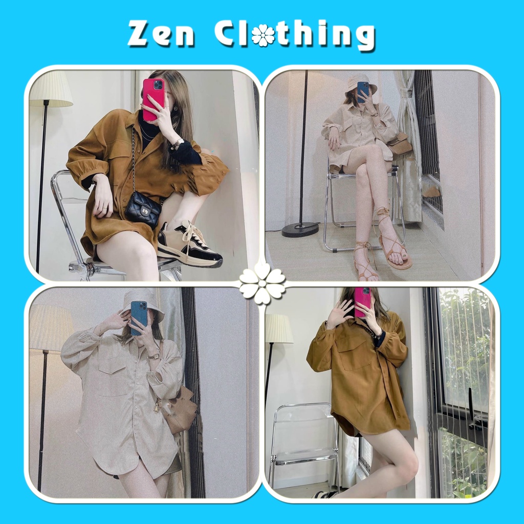 Áo sơ mi form rộng nây tây nắp túi áo sơ mi nữ vạt bầu ulzzang Zen Clothing Zen051