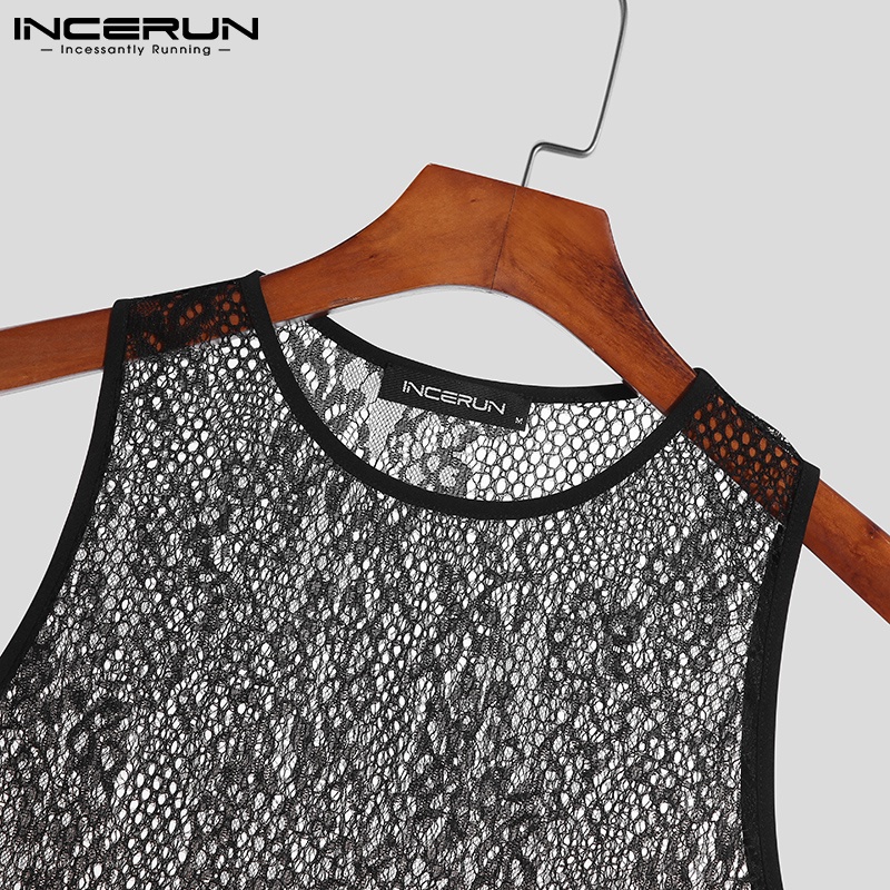 Áo 3 lỗ INCERUN kiểu lưới màu đen quyến rũ cho nam