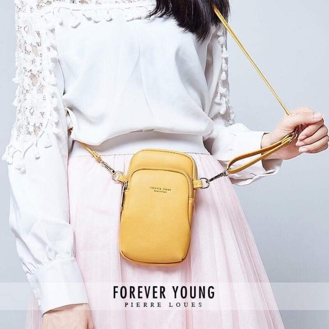 [Sẵn] Túi đựng điện thoại đeo chéo Forever Young (tag+túi)