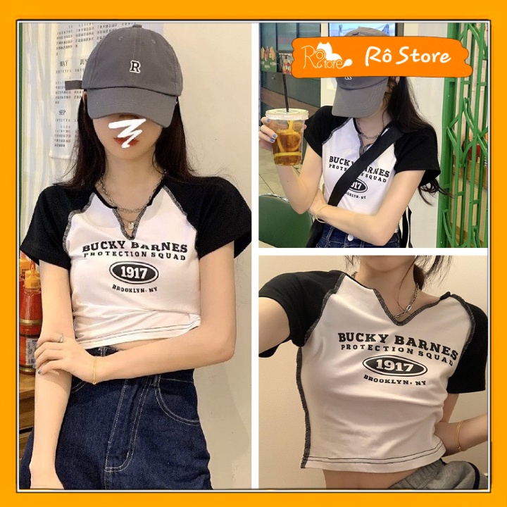 Áo croptop  1979 cổ V may raplang, đường chỉ may nổi độc đáo, chất liệu bozip co giãn dễ mặc RÔ STORE CR05