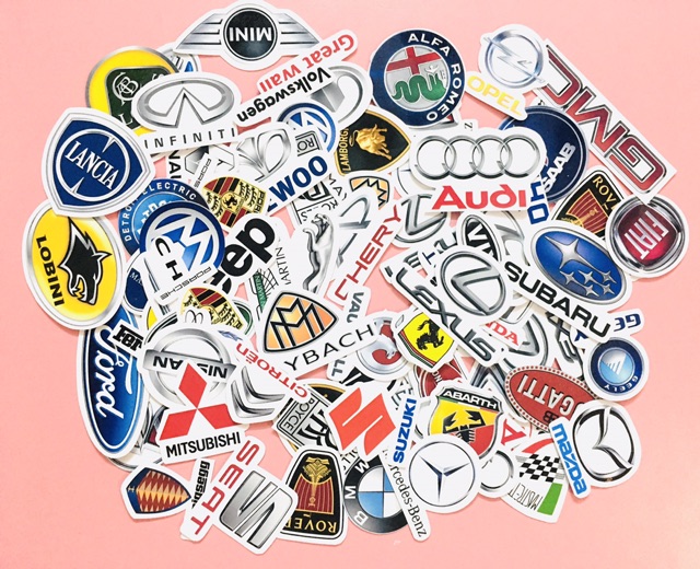 Bộ 50 Sticker hãng xe nổi tiếng ép lụa có đề can bóc dán