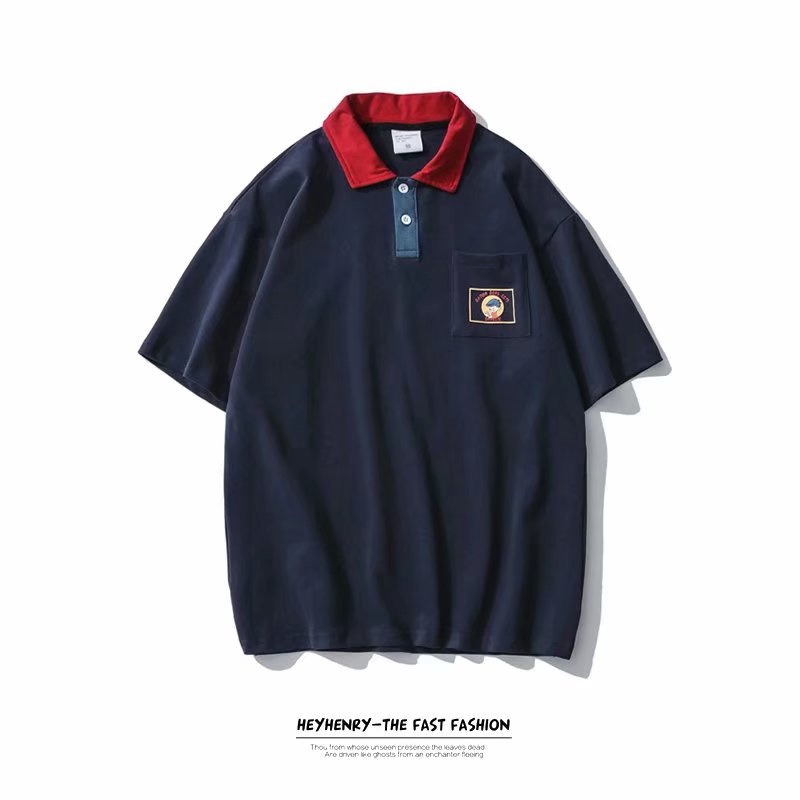 Áo Thun POLO Tay Ngắn Dáng Rộng Thêu Họa Tiết Hoạt Hình Phong Cách Hàn Quốc Thời Trang Mùa Hè Cho Nam size M-3XL