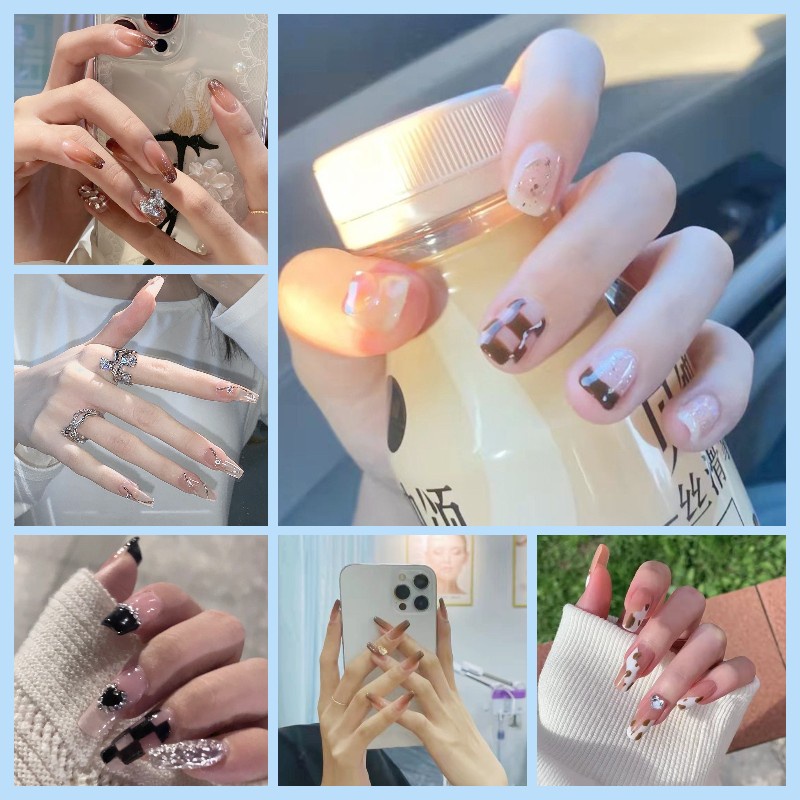 Bộ 24 móng giả dài nhiều mẫu tùy chọn kèm keo mẫu mới về