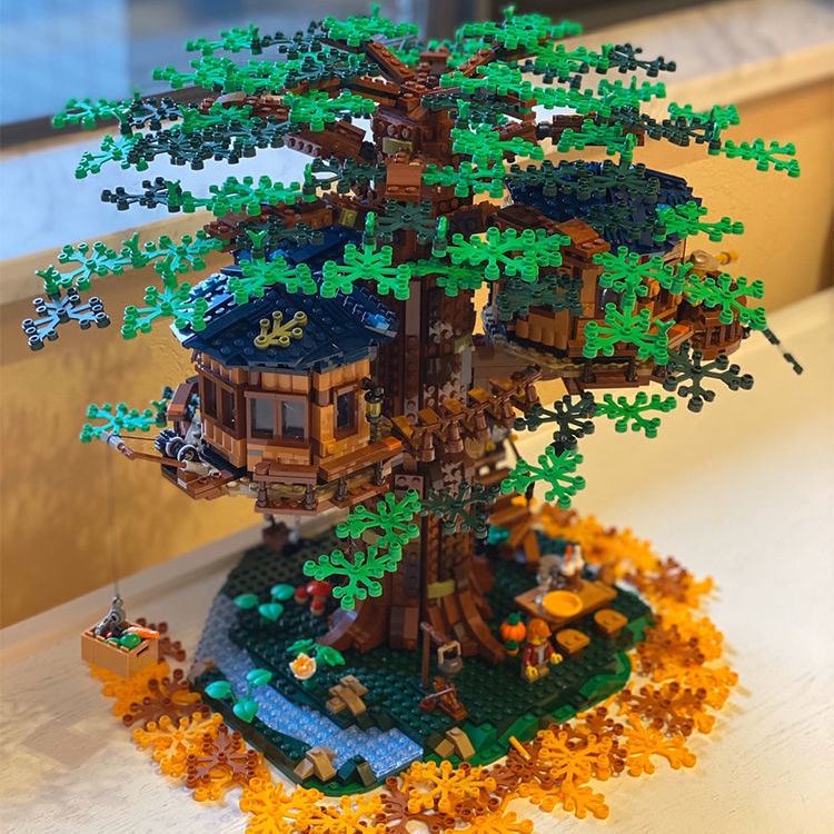 Four Seasons Tree House Building Blossom Cherry Blossom Manor Villa Forest Cabin Street View Khối xây dựng lắp ráp Đồ chơi