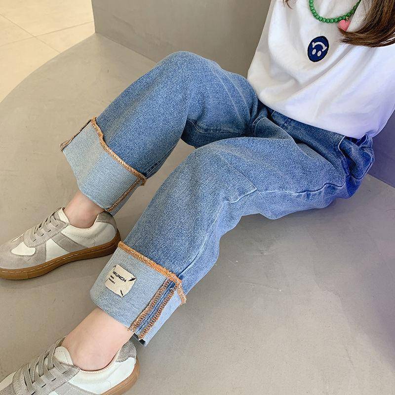 [Hàng Mới Về] Quần Jean Dài Dáng Rộng Thoải Mái Dễ Phối Đồ Thời Trang Mùa Xuân Hàn Quốc Cho Bé Gái