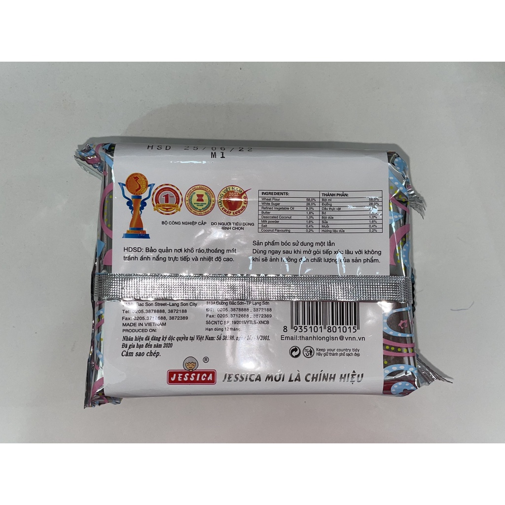 Bánh Quy Coconut Cracker Jessica Bạc Vuông (Gói 178g)