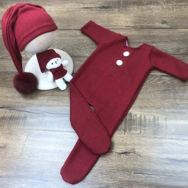Set 3 Món Áo Liền Quần Tay Dài Kèm Nón Và Bóng Lông Dành Cho Bé Sơ Sinh Chụp Ảnh