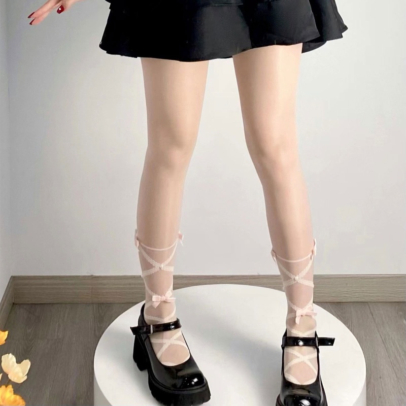 XIXI Quần Tất Nhung Mỏng Đính Nơ Và Ngọc Trai Phong Cách Lolita