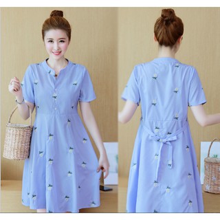 Đầm bầu công sở sọc thêu