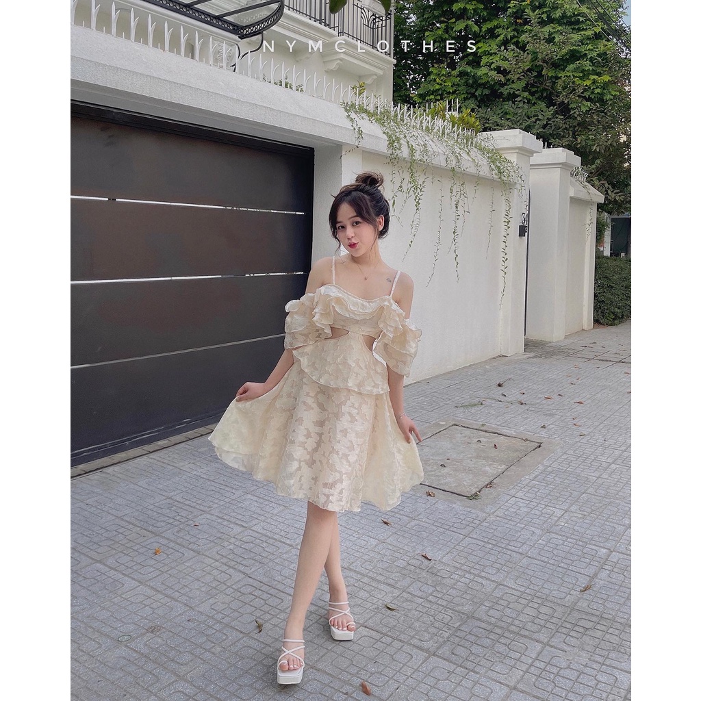 ✿ ĐẦM HOA NUDE KHOÉT EO ✿