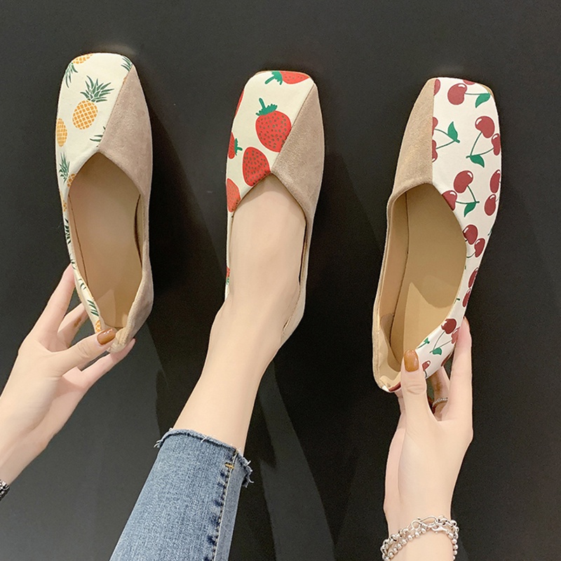 Giày búp bê IELGY đế mềm in họa tiết trái cây cho nữ