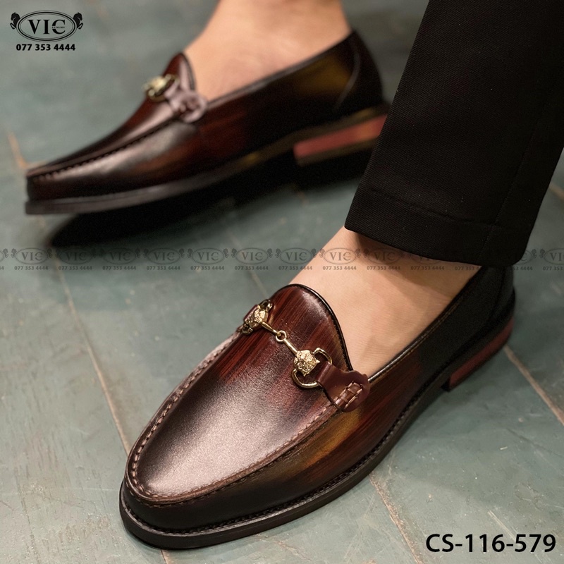 [FREESHIP - DA THẬT] - Giày tây nam công sở - Giày lười nam da bò màu nâu cao cấp lịch lãm CS-116