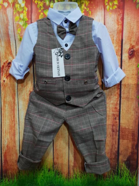 Bộ công tử kẻ hàng Cao Cấp siêu dễ thương cho bé trai 8-23kg