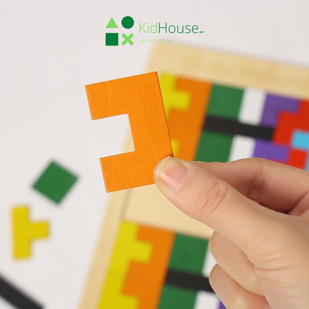 Bộ đồ chơi xếp hình Tetris Montessori cho bé 2 đến 3 tuổi phát triển trí tuệ KidHouse.vn