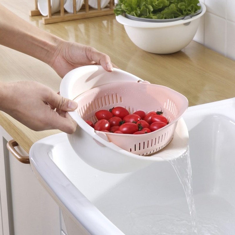 Rổ Rửa Trái Cây/ Rau Củ Quả Hai Lớp Xoay Được Tiện Lợi Cao Cấp