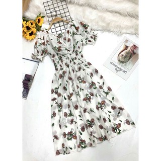 Hyphuongboutique đầm hoa nhúng thun eo dao bien