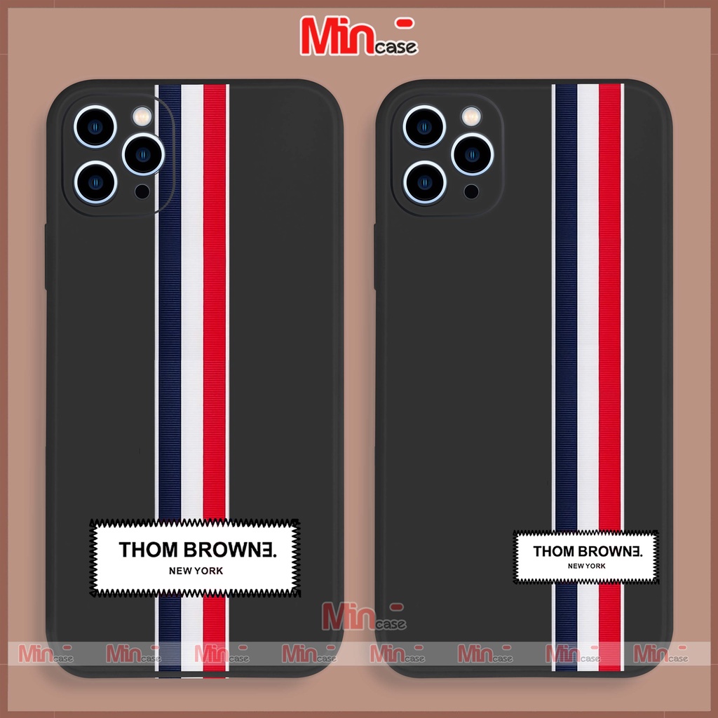 Ốp lưng iPhone Thom Browne cạnh viền vuông silicon mềm dẻo bảo vệ camera iphone 6/6s/7/8/X/XS/11/12/13/14 Pro Plus Max