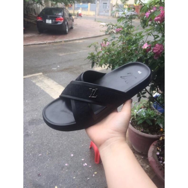 Dép chéo Lv quai da dù nam