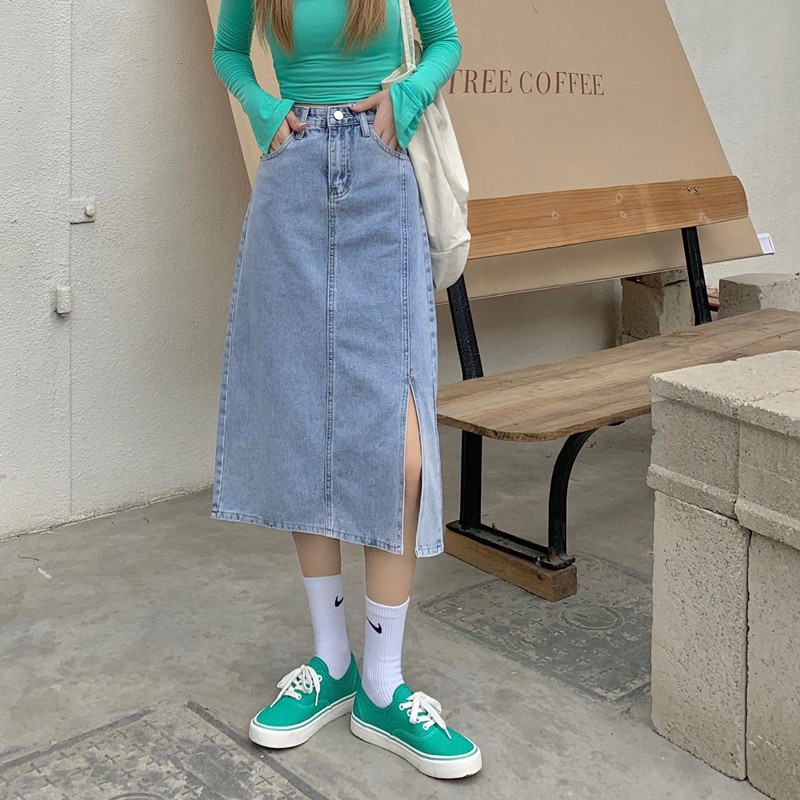 Chân Váy Denim Chữ A Lưng Cao Phong Cách Vintage | BigBuy360 - bigbuy360.vn