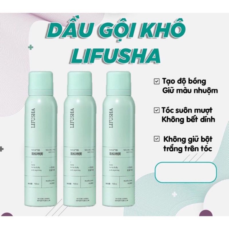 Dầu gội khô dạng xịt LIFUSHA 150ml, Dầu gội đầu khô nội địa Trung giảm bết dính, tóc bồng bềnh
