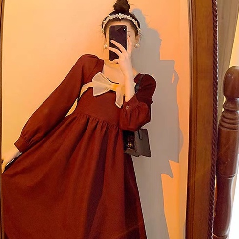 🎀Đầm đỏ chữ A phối nơ thời trang nữ tính Hàn Quốc | BigBuy360 - bigbuy360.vn