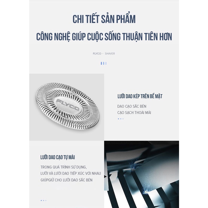 Máy Cạo Râu Flyco FS197VN 3 Lưỡi Kép Thân Máy Kháng Nước Sạc Nhanh 1 Giờ - Hàng Chính Hãng