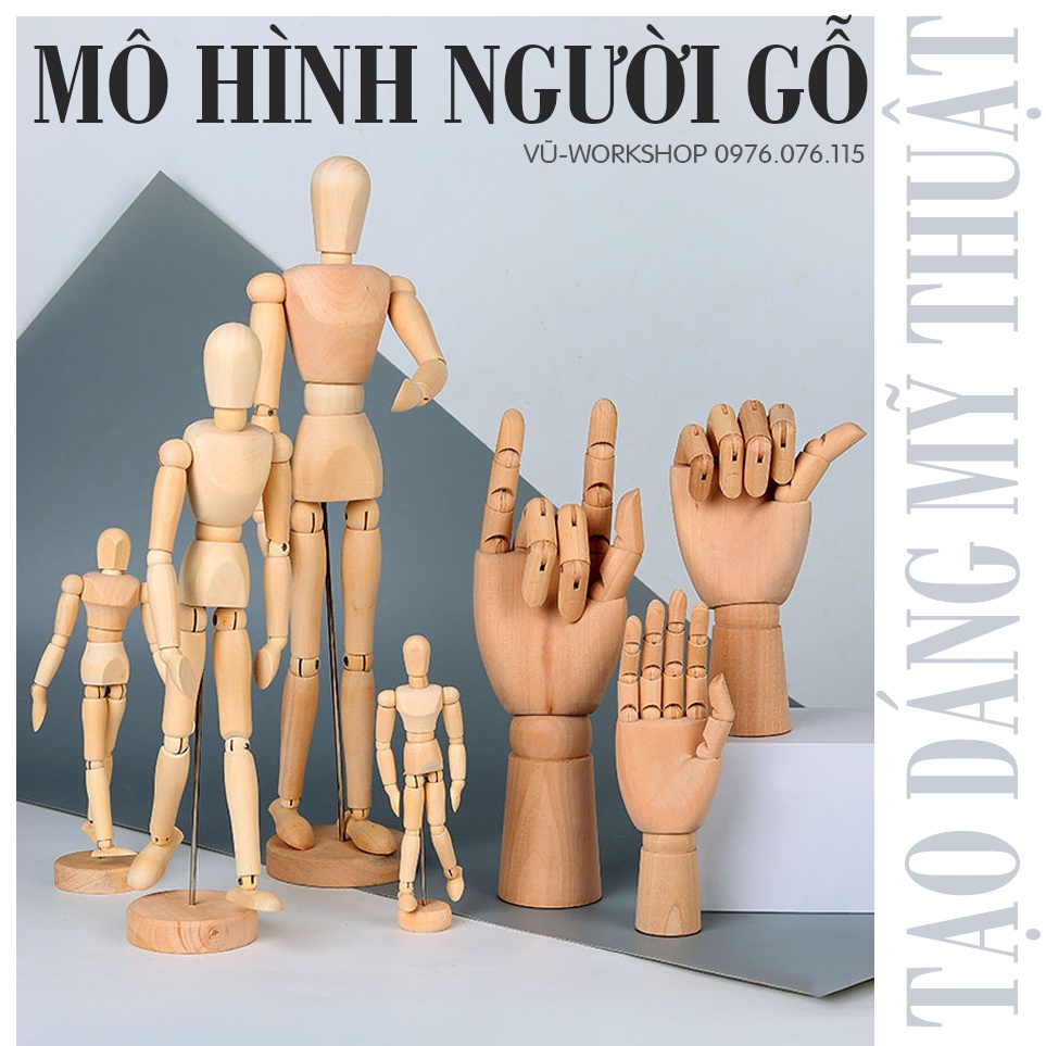 Mô Hình Người Gỗ - Bàn Tay Gỗ Mỹ Thuật Có Khớp Tạo Dáng Học Vẽ Trang Trí Chụp Ảnh Studio