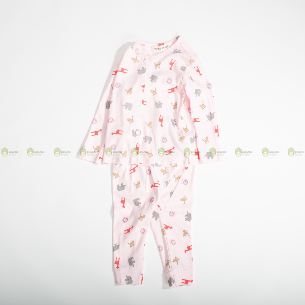 Bộ Sơ Sinh Bé Gái, Bé Trai Minky Mom Vải Cotton Borip Động Vật, Bộ Dài Tay Cho Bé Thu Đông MKMSS2104