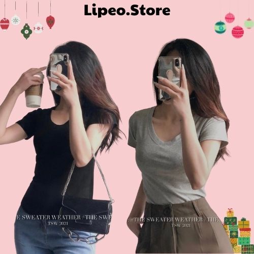 Áo phông trơn basic nhiều màu, áo phông cổ V ôm body, Lipeo.store