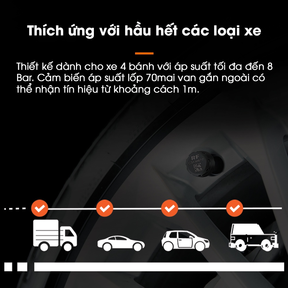 Cảm biến áp suất lốp van ngoài TPMS 70mai T04 Tương thích với camera hành trình 70mai M500 Cảm biến chính xác cao