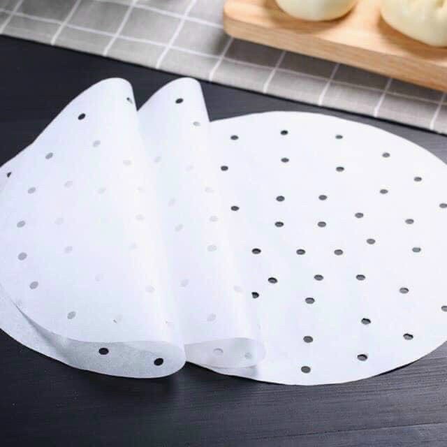 Giấy nến tròn đục lỗ Set 100 tờ dùng cho Nồi chiên không dầu và Xửng hấp bánh bao