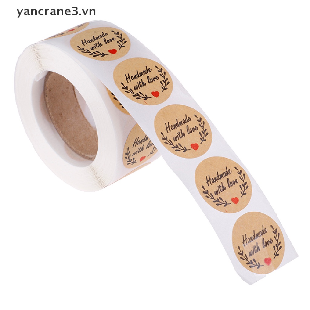 Cuộn 500 miếng dán in chữ tự làm With Love Thank you độc đáo dùng trang trí tiệc