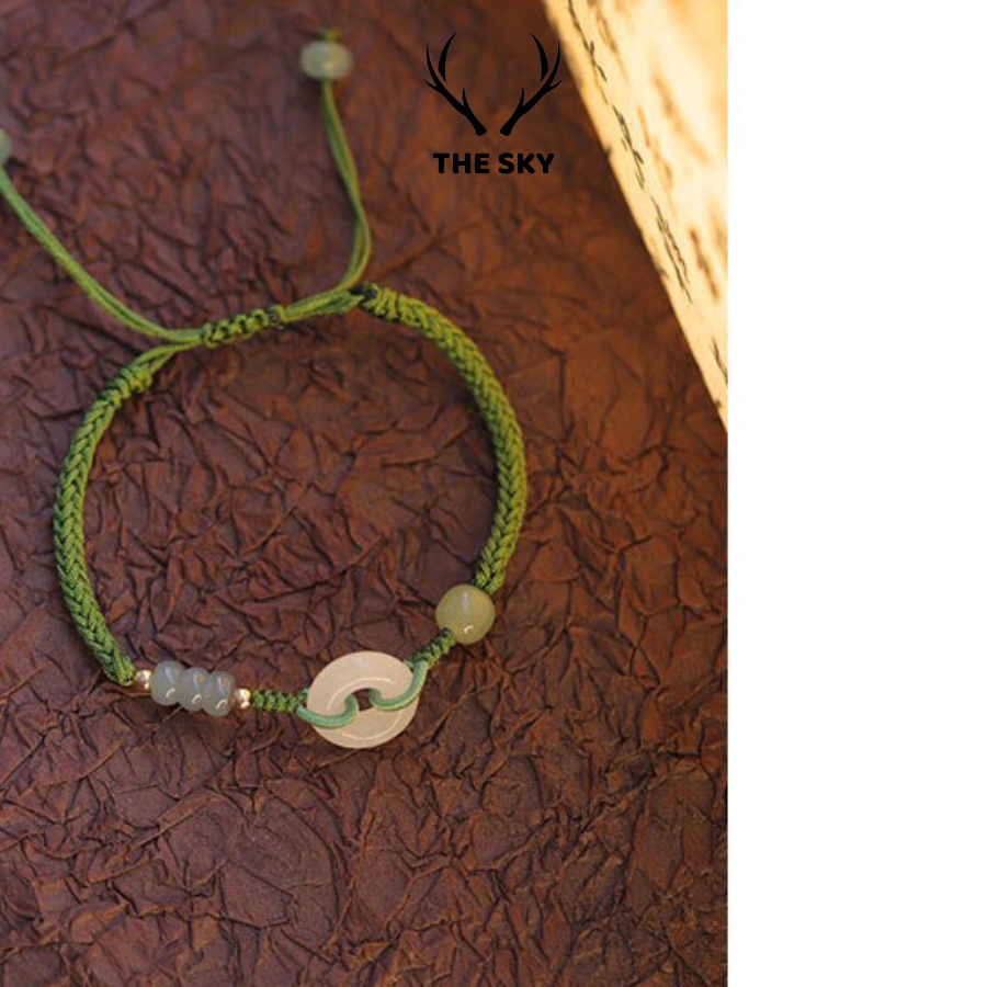 Vòng Tay Nữ THE SKY NB1020 Kèm Mặt Đá Xanh Sang Trọng, Combo lắc tay kèm mặt đá dây rút