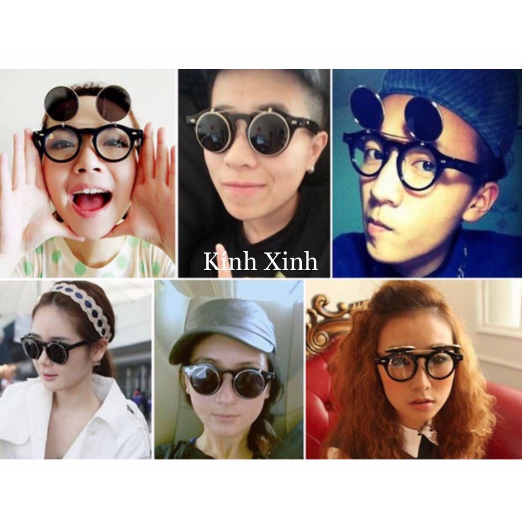 Kính râm 2 Tròng Mắt Tròn Nhỏ 2 Lớp Mở Nắp