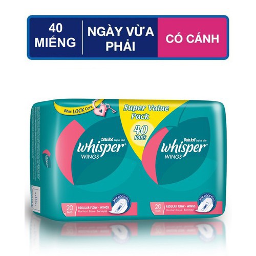 Băng Vệ Sinh Whisper có cánh thường ban ngày 40 miếng