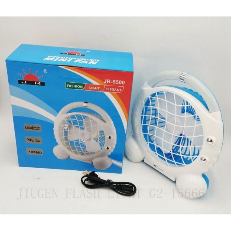 Quạt Sạc Tích Điện Có Đèn Pin Mini Fan JR-5500
