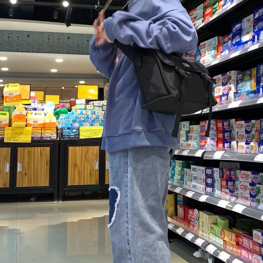 Quần Jean Ống Suông Rộng Lưng Cao Họa Tiết Gấu Xinh Xắn Theo Phong Cách Retro Hàn Quốc Dành Cho Nữ