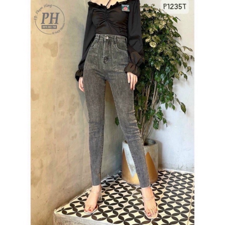 [ XẢ SỐC] Quần jeans ôm body lưng siêu cao TÚI DÀI