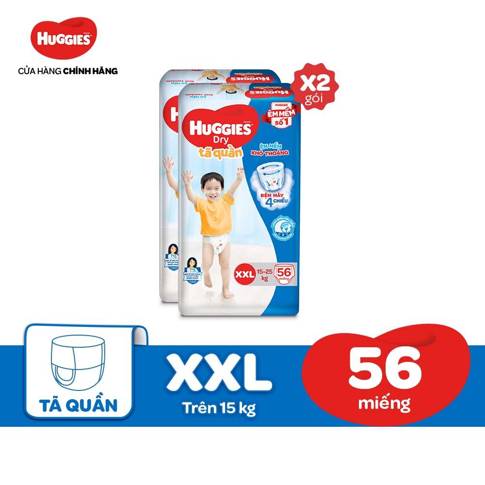 [Mã MKBHUGBU giảm 12% đơn từ 400K] Combo 2 Tã quần Huggies Dry Super Jumbo M74/L68/XL62/XXL56