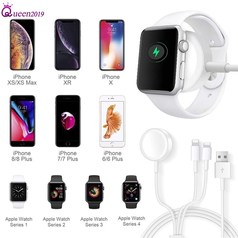 Bộ sạc không dây và dây cáp USH 3 trong 1 cho IWatch Series 1 2 3 4 và iPhone 5/6/7/8/plus/X/XS/XR/QUeen