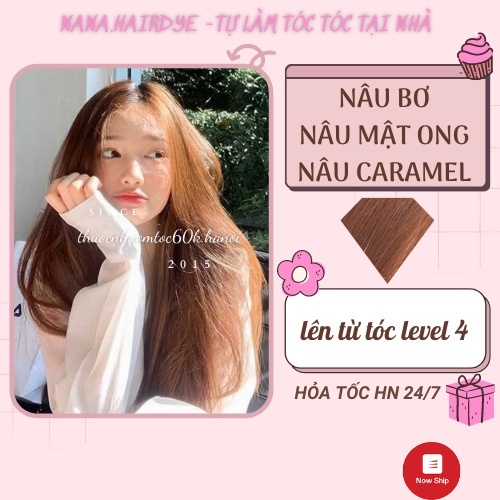 (KO TẨY)Thuốc nhuộm màu NÂU BƠ/NÂU MẬT ONG/NÂU CARAMEL kèm trợ dưỡng găng tay